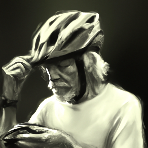 רוכב אופניים מבוגר מכוון את הקסדה להתאמה מושלמת.